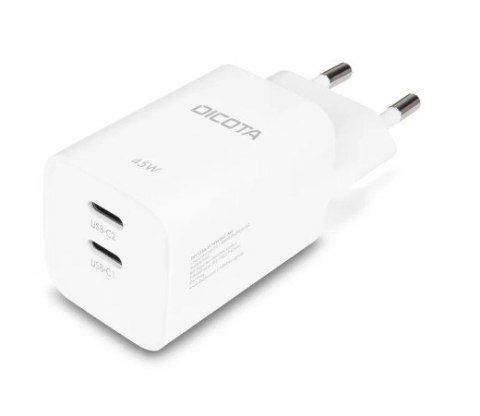DICOTA Ładowarka GaN 45W 2xUSB-C + kabel USB-C 1.5m biała