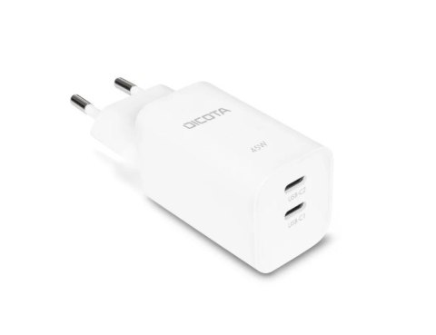 DICOTA Ładowarka GaN 45W 2xUSB-C + kabel USB-C 1.5m biała