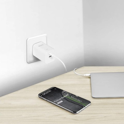 DICOTA Ładowarka GaN 45W 2xUSB-C + kabel USB-C 1.5m biała