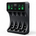 Qoltec Ładowarka do akumulatorków Ni-MH typu R03 AAA R6 AA | LCD | kabelUSB-C