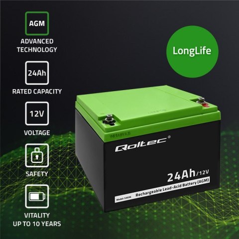 Qoltec Akumulator AGM | 12V | 24Ah | max 360A