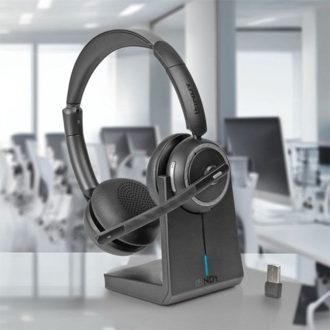 Lindy L118 Zestaw słuchawkowy Bezprzewodowy Opaska na głowę Biuro/centrum telefoniczne USB Type-C Bluetooth Podstawka do ładowan
