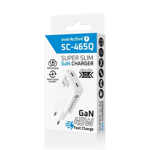 EVERACTIVE ŁADOWARKA SIECIOWA GAN SUPER SLIM 2X USB-C PD 45W BIAŁA SC-465Q