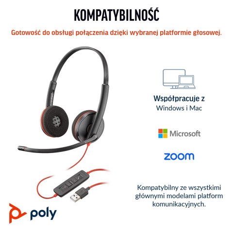 Słuchawki Poly Blackwire 3220 Stereo Wired Headset, USB-C, USB-C/A Adapter (Bulk), Black