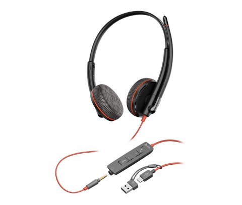 Poly Blackwire 3225 Stereo USB-C Headset +3.5mm Plug +USB-C/A Adapter (Bulk)