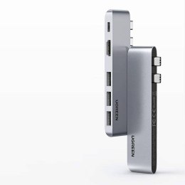 Ugreen wielofunkcyjny HUB 2x USB Typ C na USB Typ C PD (Thunderbolt 3, 100W, 4K@60 Hz, 10 Gbps) / HDMI 4K@30 Hz / 3x USB 3.0 do 