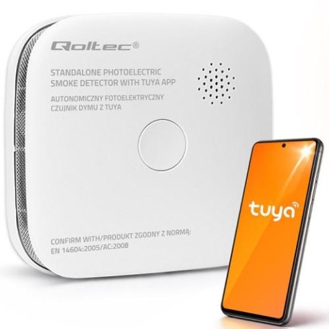 Czujnik dymu z baterią; Wi-fi; Tuya & Smart Life; żywotność sensora 10 lat; 85dB Qoltec