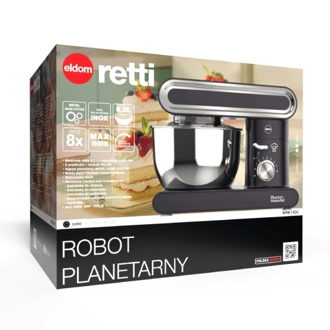 ELDOM ROBOT PLANETARNY WRK1400 RETTI 1400W MOC MAX 1900W CZARNY MISA 6,2 L WOLNY START