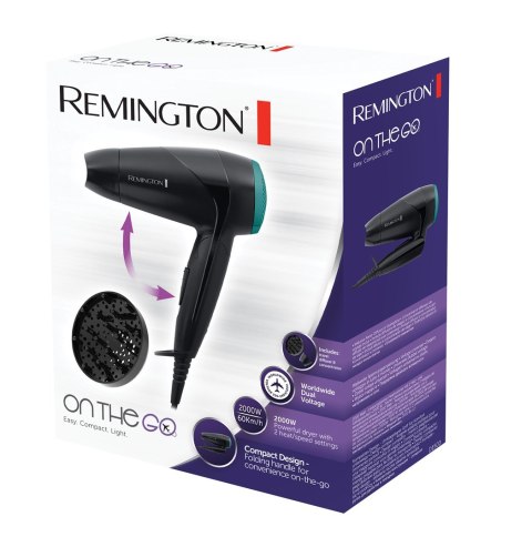 Suszarka do włosów REMINGTON Compact On The Go D1500 (2000W; kolor czarny)