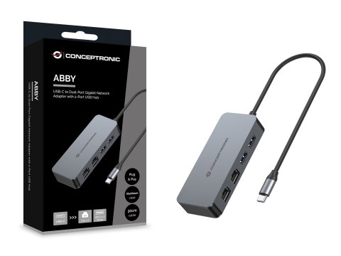 Conceptronic ABBY24G stacja dokująca Przewodowa USB 3.2 Gen 1 (3.1 Gen 1) Type-C Szary