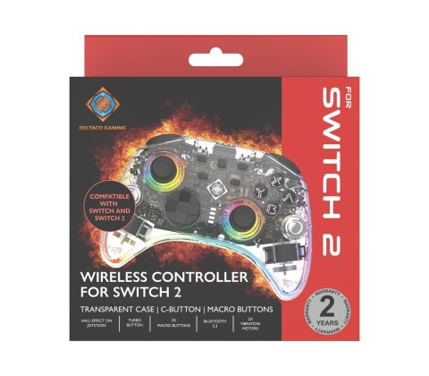 Deltaco Gaming GAM-198-T kontroler gier Przezroczysty Bluetooth/USB Gamepad Nintendo Switch, Nintendo Switch 2, Nintendo Switch 