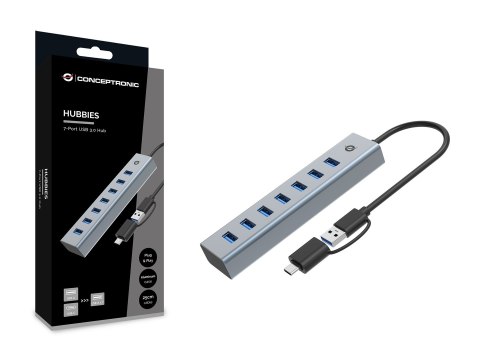 Conceptronic HUBBIES21G huby i koncentratory USB 3.2 Gen 1 (3.1 Gen 1) Type-A 5000 Mbit/s Szary