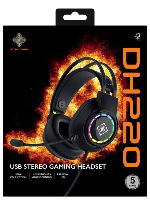 Deltaco Gaming GAM-168 słuchawki/zestaw słuchawkowy Przewodowa Opaska na głowę USB Typu-A Czarny
