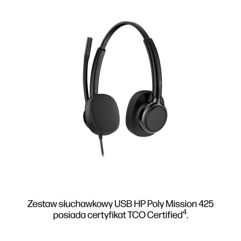 HP Poly Mission 425 - przewodowy zestaw słuchawkowy USB stereo (opakowanie zbiorcze)