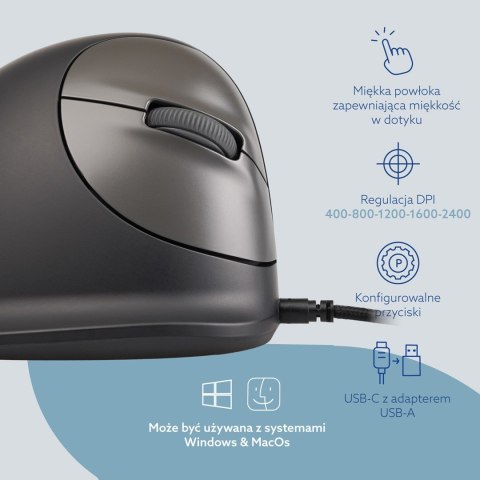 R-Go Tools Mysz ergonomiczna R-Go HE Break z oprogramowaniem do przerw, rozmiar small (długość dłoni poniżej 165 mm), dla prawor