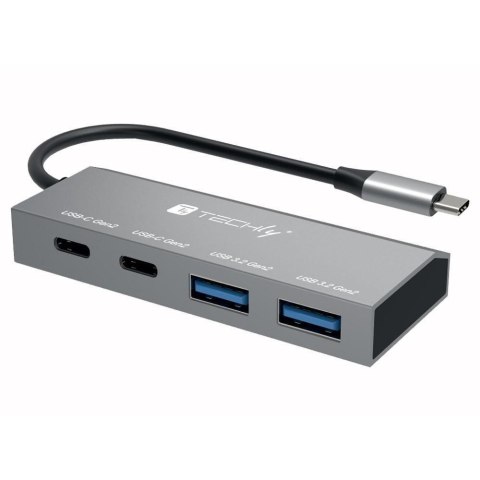 Techly IUSB32C-HUB4AC2 stacja dokująca Przewodowa USB 3.2 Gen 1 (3.1 Gen 1) Type-C Srebrny