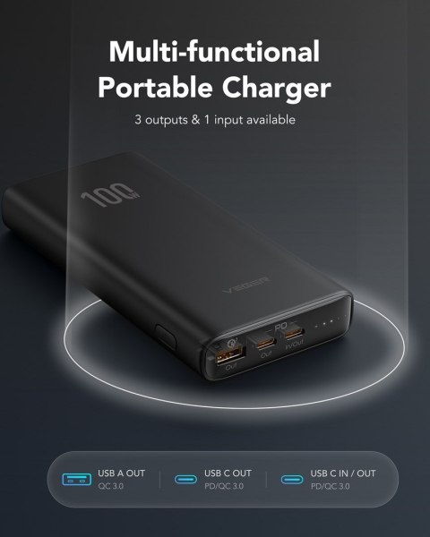 VEGER T100 bank mocy Litowo-jonowa (Li-Ion) 20000 mAh Czarny