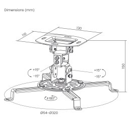 MACLEAN UCHWYT SUFITOWY DO PROJEKTORA, 54~320MM, DO 13,5 KG, ROTACJA 360 STOPNI MC-200 W