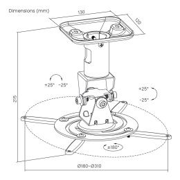MACLEAN WIESZAK SUFITOWY DO PROJEKTORA, STALOWY, 180~310MM, DO 15 KG MC-208 B