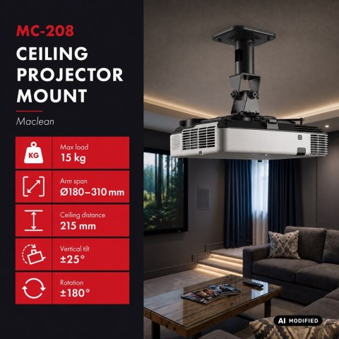 MACLEAN WIESZAK SUFITOWY DO PROJEKTORA, STALOWY, 180~310MM, DO 15 KG MC-208 B