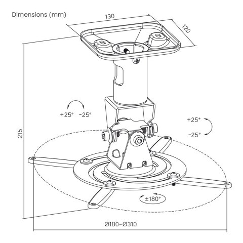 MACLEAN WIESZAK SUFITOWY DO PROJEKTORA STALOWY, 180~310MM, DO 15 KG MC-208 W