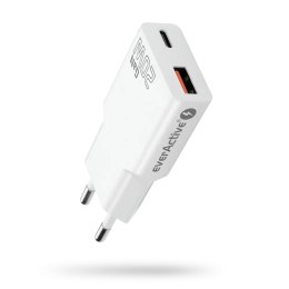 EVERACTIVE ŁADOWARKA SIECIOWA 1 X USB, 1 X USB-C QUICK CHARGE 3.0 20W SUPER SLIM BIAŁA SC-340Q