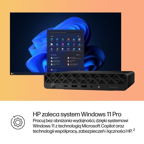 HP ProDesk 4 G1i AI PC Intel Core Ultra 5 225T 16 GB DDR5-SDRAM 512 GB SSD Windows 11 Pro Mini PC Czarny