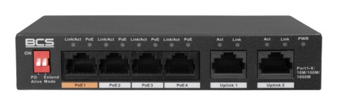 BCS BCS-L-SP04G02G(2) Nie zarządzany Gigabit Ethernet (10/100/1000) Obsługa PoE Desktop Czarny