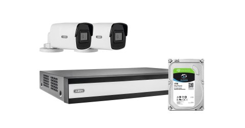 ABUS Komplett-Set mit 2 PoE Mini Tube-Kameras + Rekorder TVVR36423T LAN IP-Überwachungskamera-Set 1920 x 1080 Pixel