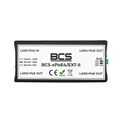 BCS BCS-xPoE4/EXT-II Wzmacniacz sieciowy Czarny 100 Mbit/s