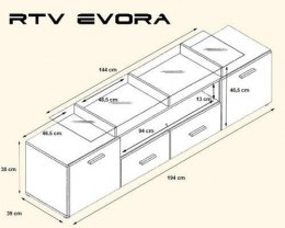 Szafka RTV EVORA 200 biały/czarny połysk