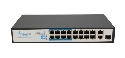 Extralink Switch PoE VIRTUS V3 16x 100Mb/s PoE/PoE+, 2x Gigabit RJ45 + 1x SFP, 150W