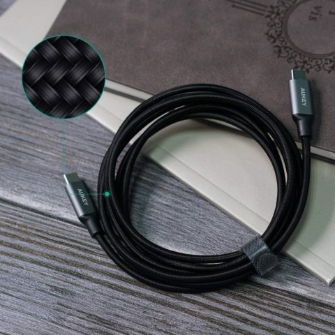 AUKEY CB-CD6 kabel USB-C - USB-C 2m 60W PD 3A 20V nylonowy oplot czarny