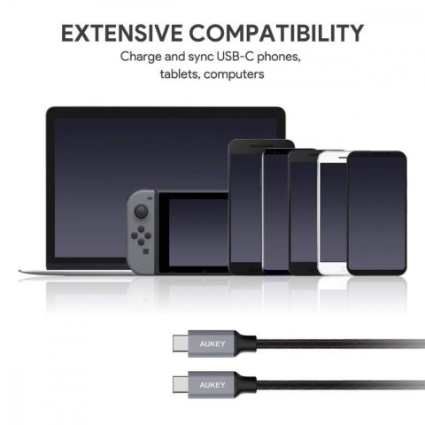 AUKEY CB-CD6 kabel USB-C - USB-C 2m 60W PD 3A 20V nylonowy oplot czarny