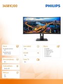 Philips Monitor 345B1C 34 cale Curved VA HDMIx2 DPx2 HAS 180mm