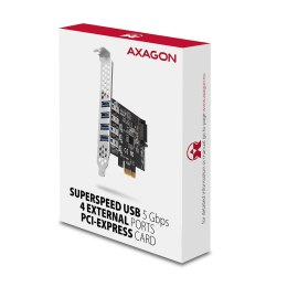 AXAGON PCEU-43RS Kontroler PCIe 4x port USB 3.2 GEN 1, UASP VIA, 15-pin SATA zasilacz