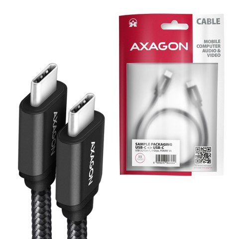 AXAGON BUCM3-CM15AB Kabel USB-C - USB-C, 1.5m, PD 60W, 3A, ALU, oplot czarny