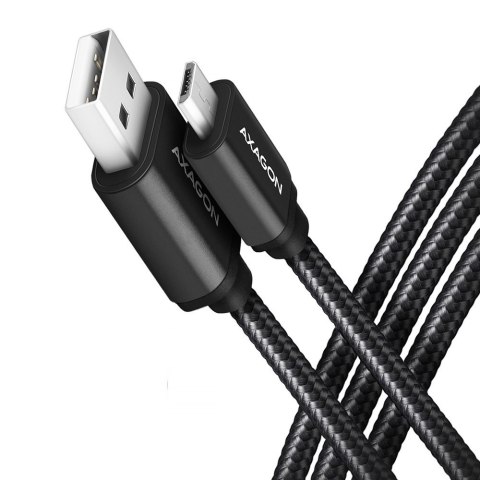 AXAGON BUMM-AM15AB Kabel MicroUSB - USB-A, 1.5m, USB 2.0, 2.4A, ALU, oplot, Czarny