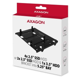 AXAGON RHD-435 Ramka metalowa do montażu 4x 2.5" HDD (2x 2.5" HDD/SSD & 1x 3.5" HDD) w pozycji 5.25" Czarna