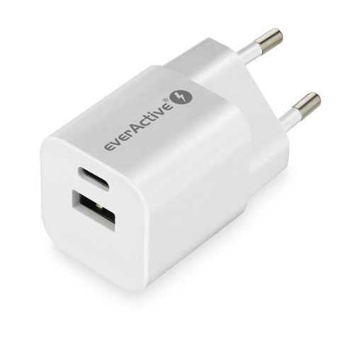 EverActive Ładowarka USB/USB-C QC3.0 30W technologia GaN Biała