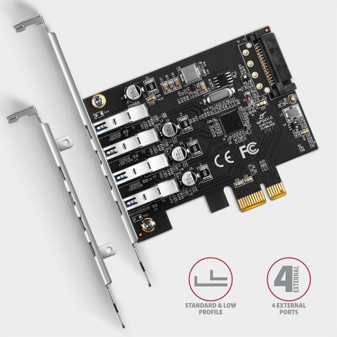 AXAGON PCEU-43RS Kontroler PCIe 4x port USB 3.2 GEN 1, UASP, chipset Renesas, 15-pin SATA zasilacz, dual power