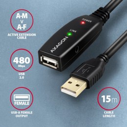 AXAGON Kabel ADR-215 USB 2.0 A-M -> A-F aktywny kabel przedłużacz/wzmacniacz 15m