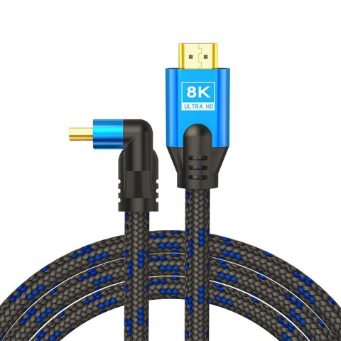 Savio Kabel HDMI (M) v2.1, kątowy, 5m, 8K, miedź, niebiesko-czarny, złote końcówki, ethernet/3D, CL-175